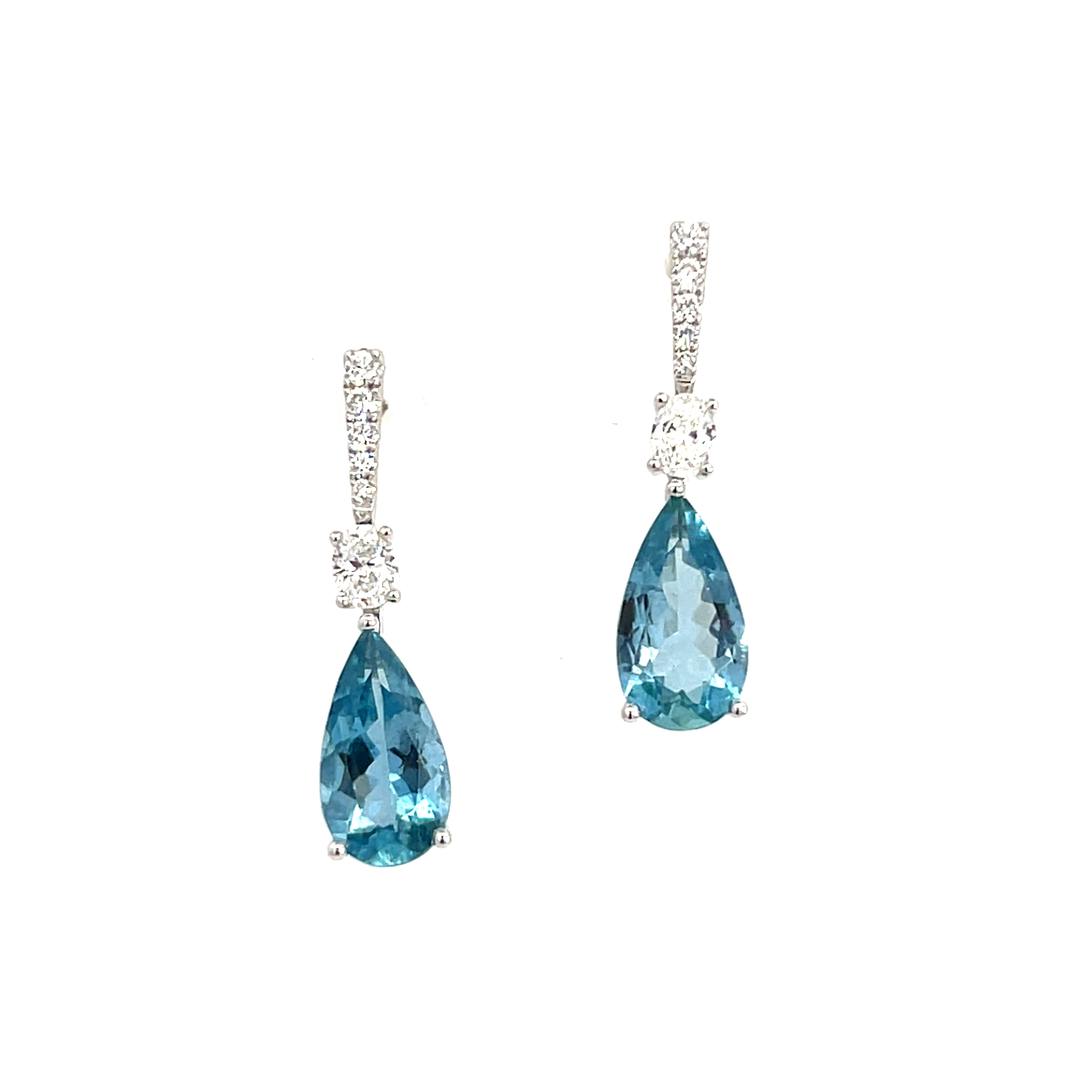 18 Carat White Gold Aquamarine and Diamond Drop Earrings