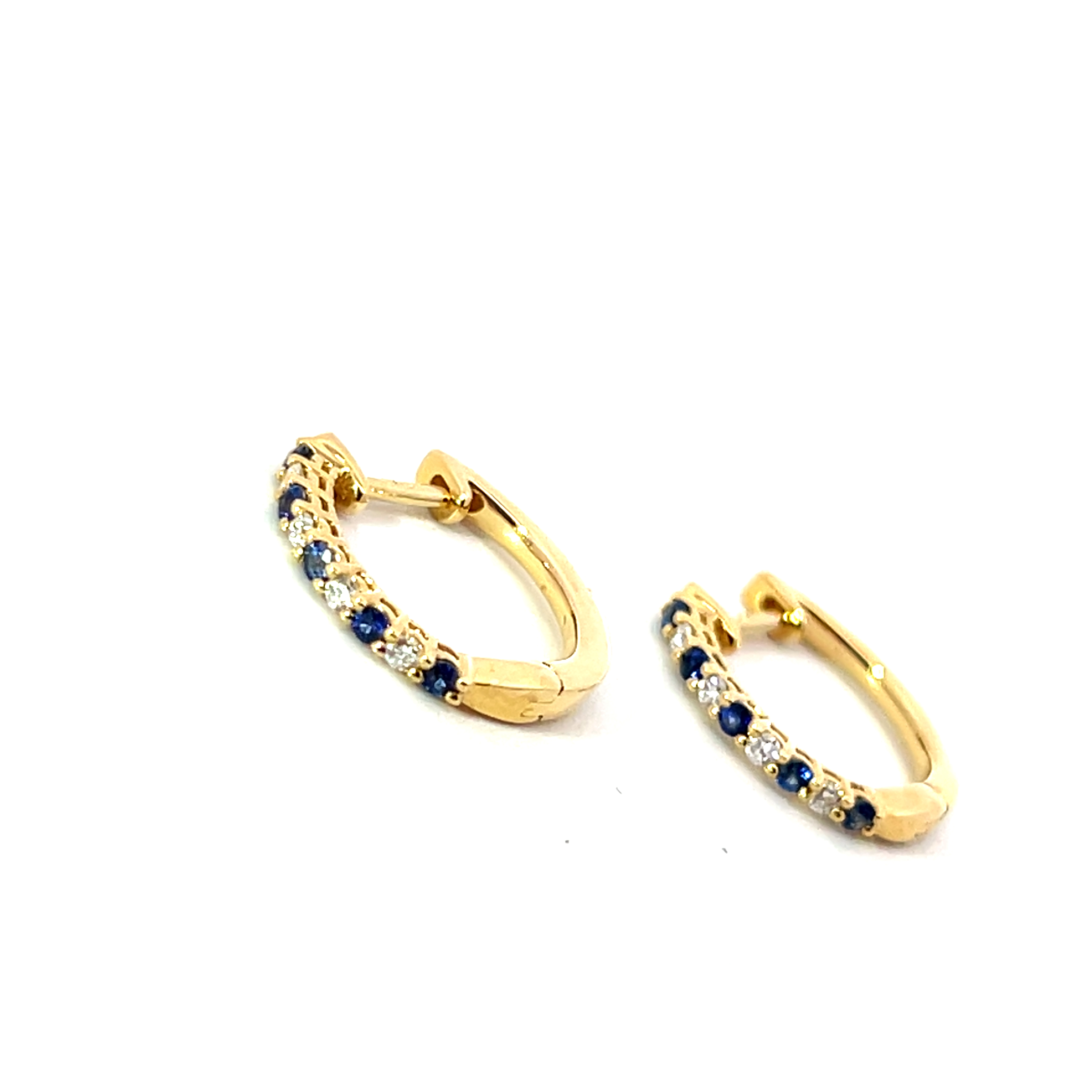 18 Carat Yellow Gold and Sapphire and Diamond Hinge Hoops- 0.19