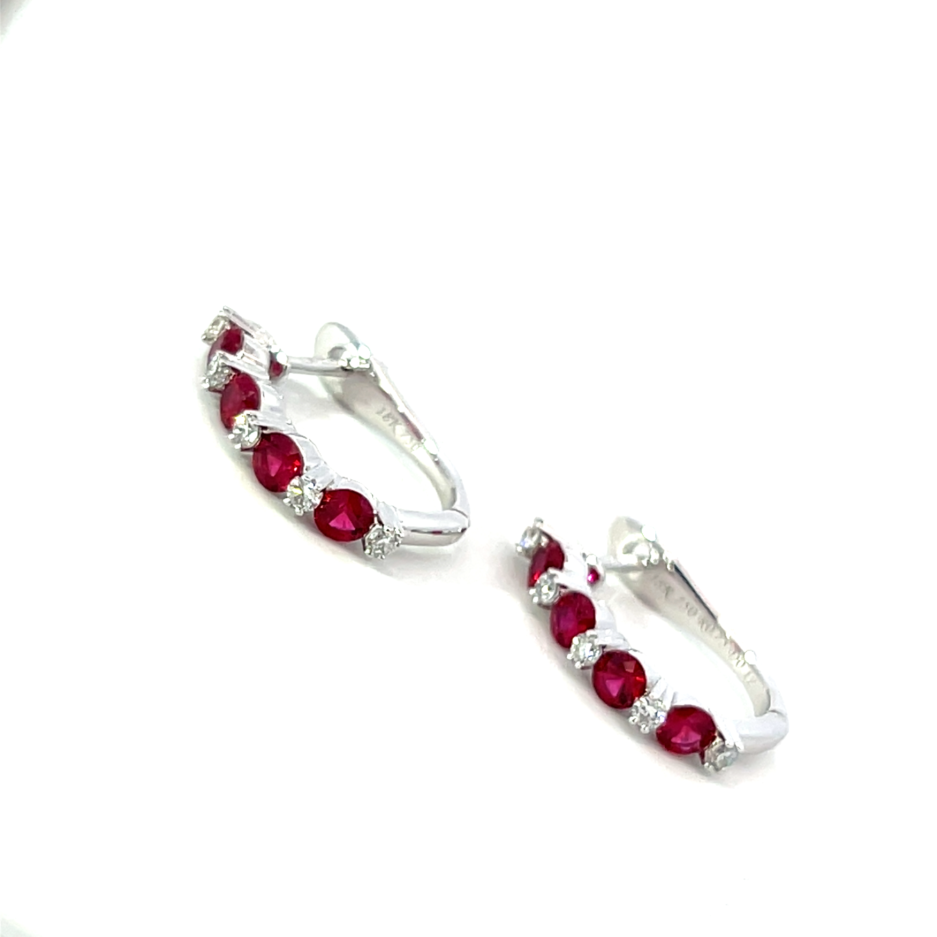 18 Carat White Gold, Ruby and Diamond Hinge Hoops- 0.75 R 0.17