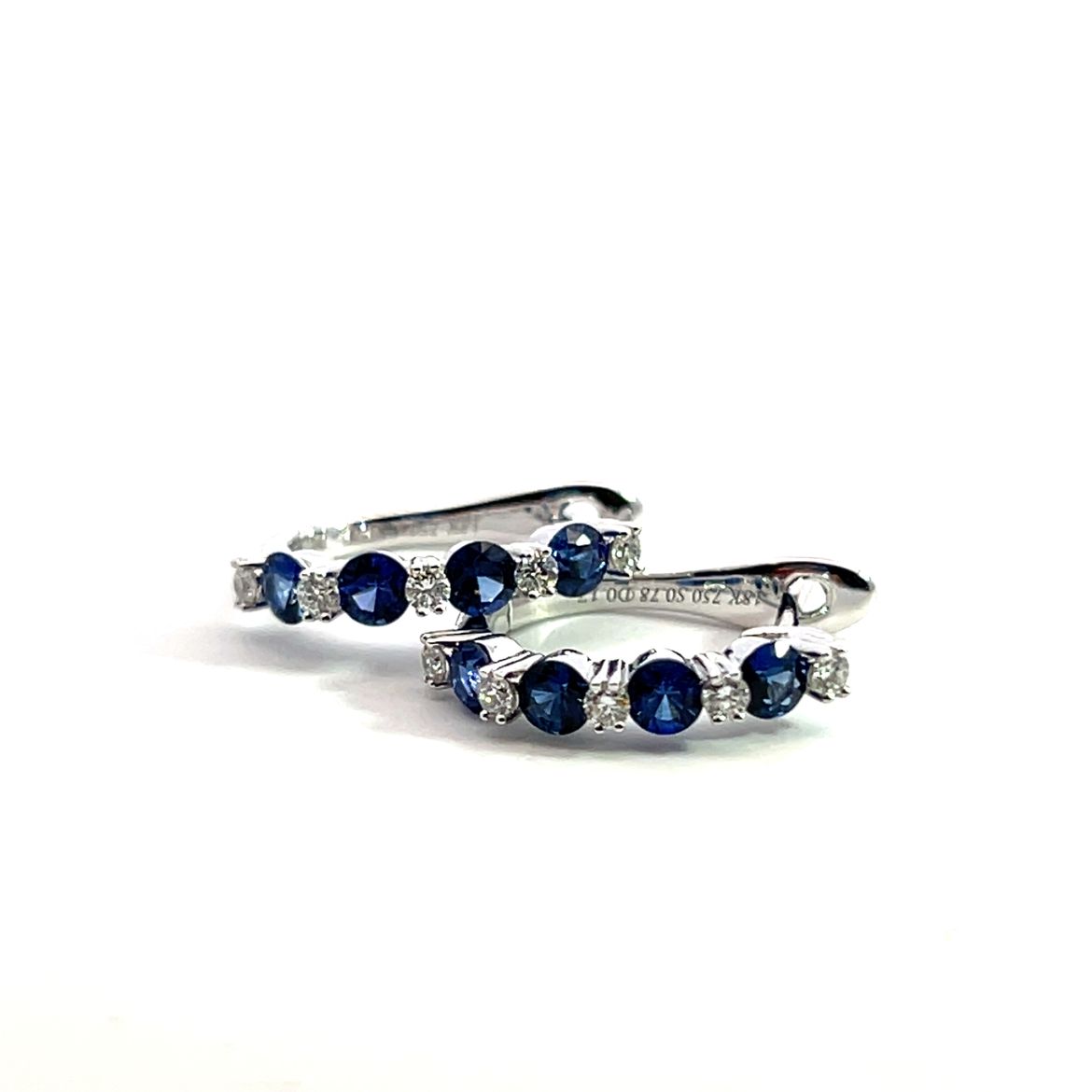 18 Carat White Gold and Sapphire and Diamond Hinge Hoops- 0.78