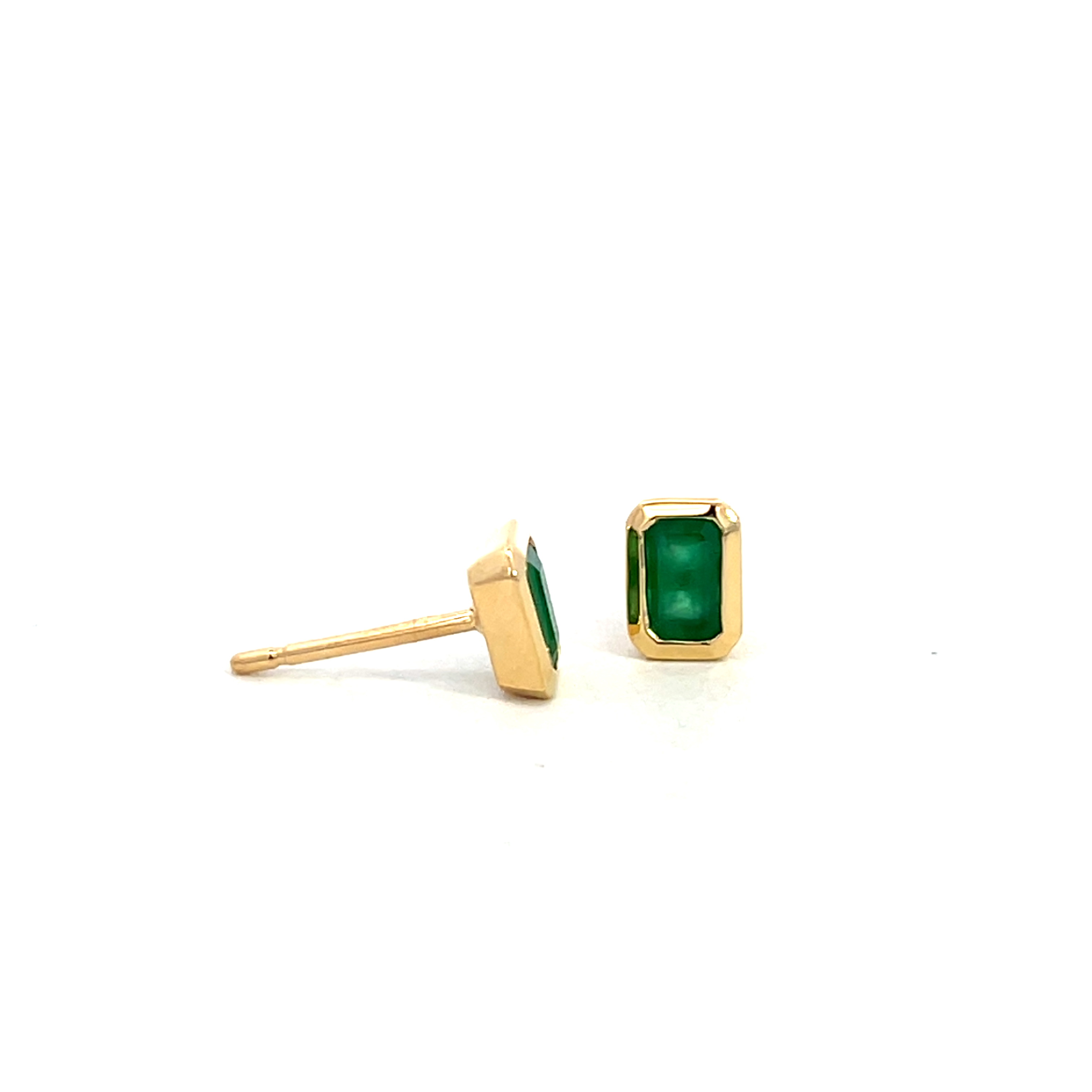 18 Carat Yellow Gold and Emerald Rub Over Studs - 0.56 Carats