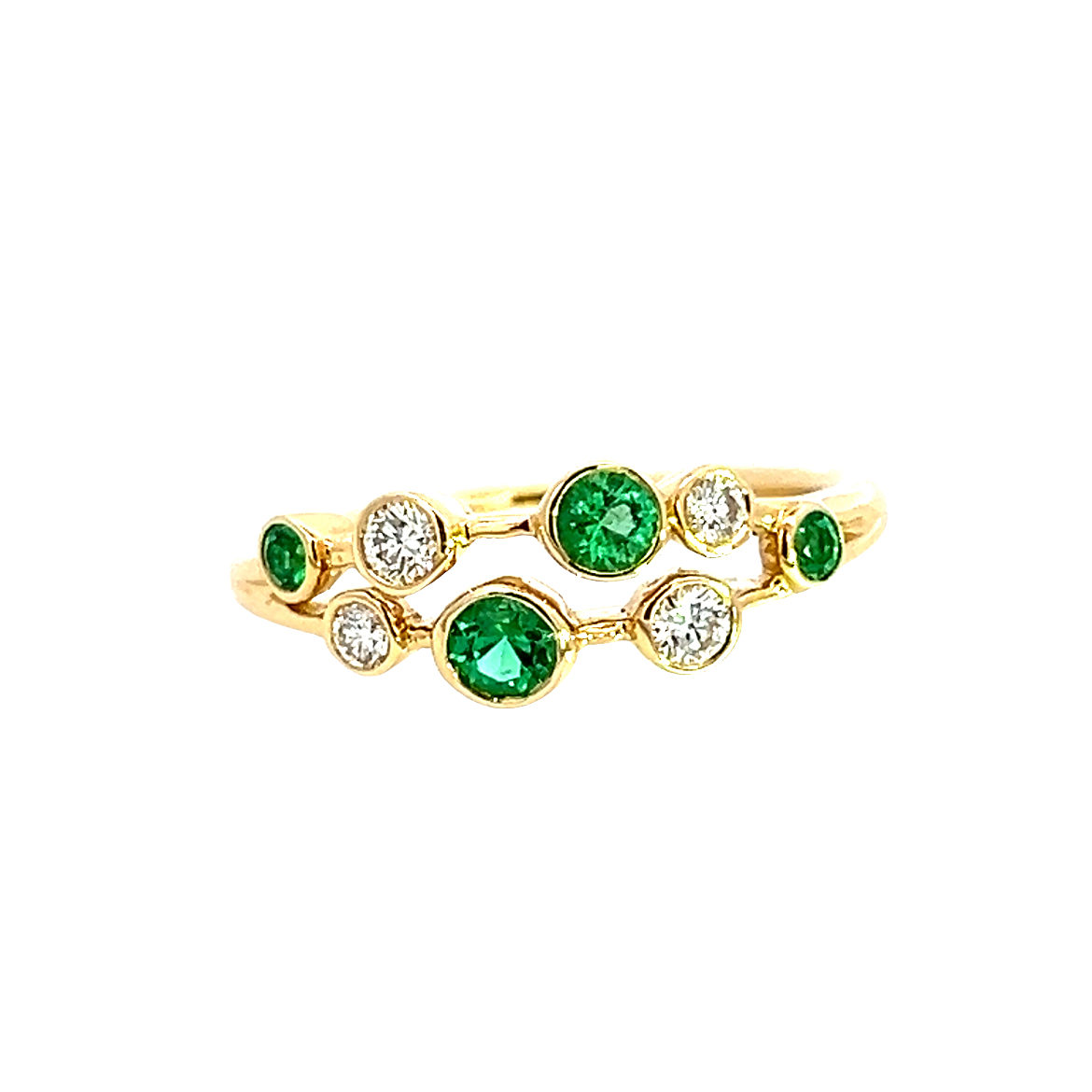 18 Carat Yellow Gold Emerald and Diamond Bubbles Ring