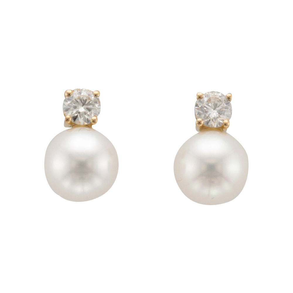 9 Carat Yellow Gold 7mm Pearl Stud Earrings - Pearl Studs - Gemset 