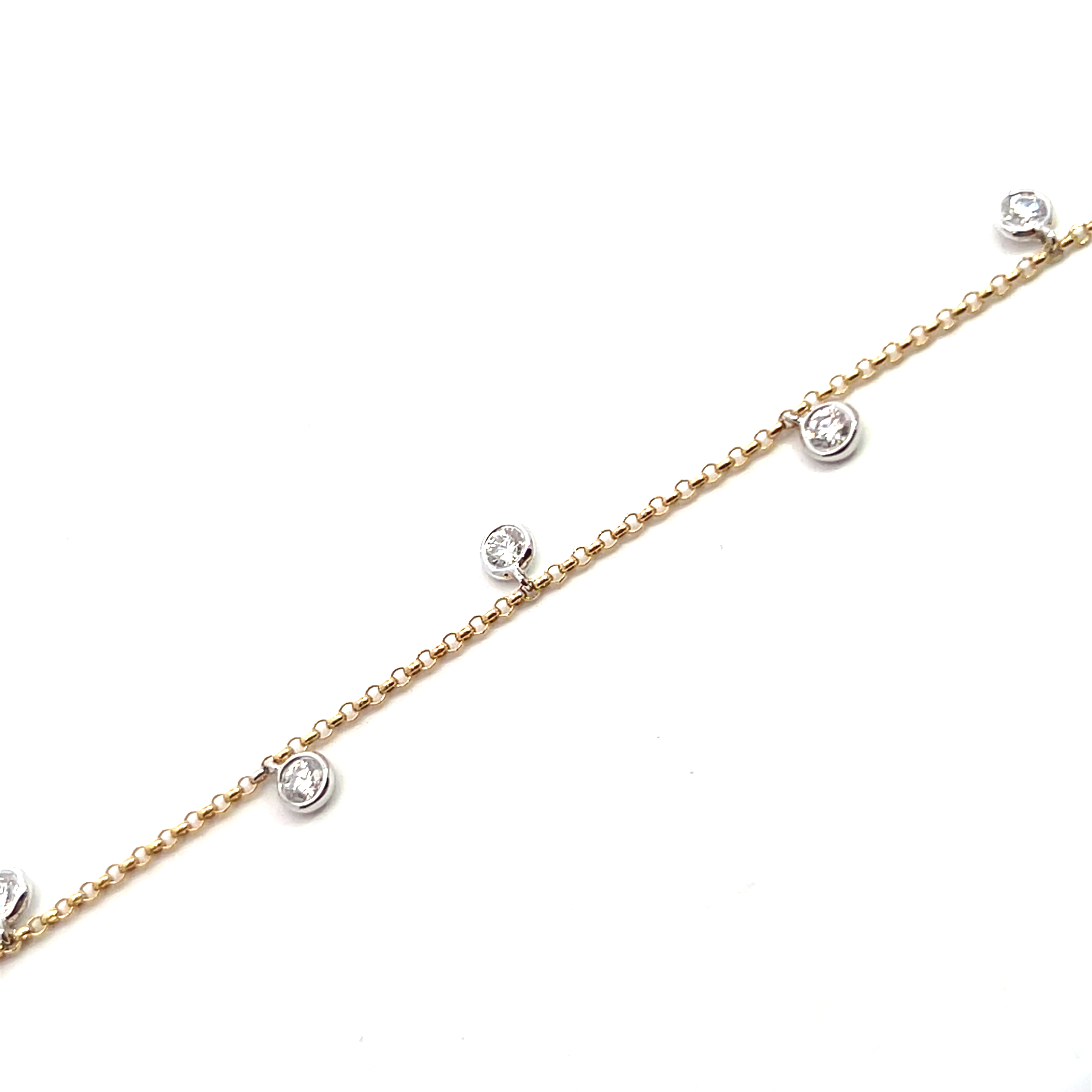 18 Carat White and Yellow Gold, Ten Stone Dangly Diamond Bracel