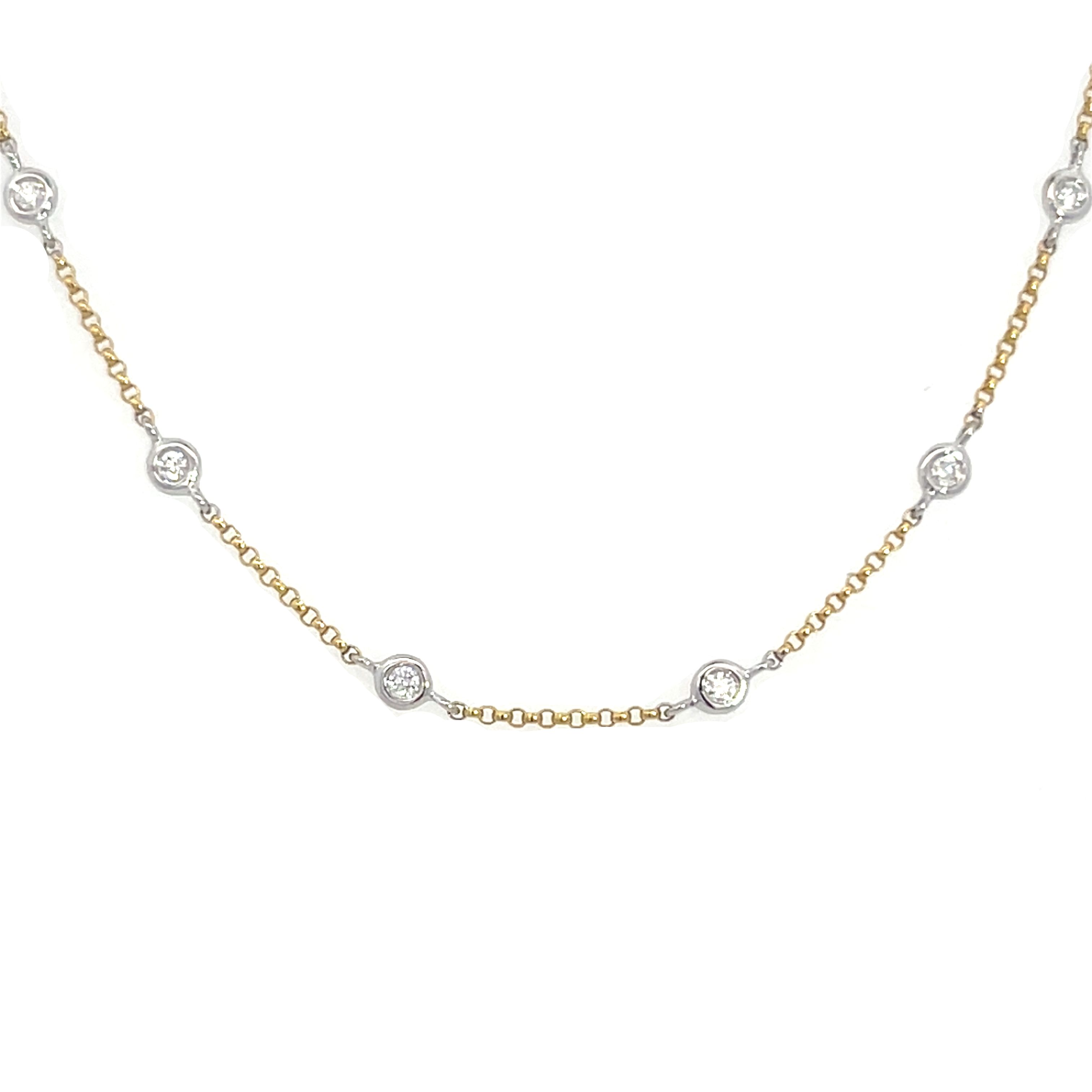 18 Yellow and White Gold Diamond Necklace 0.50 Carats G VS